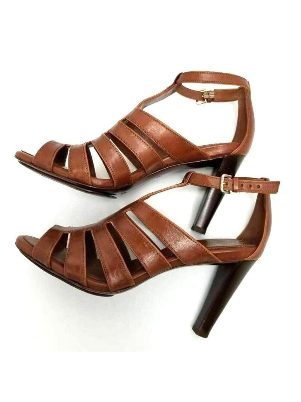 Cole Haan Gladiator Brown Leather Ankle Block Heels Sandals Shoes Size 9.5 B - Picture 10 of 12